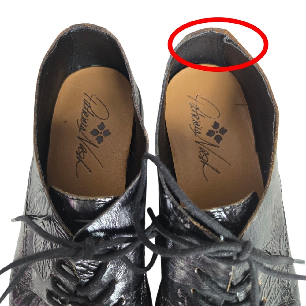 Patricia Nash Black Silver Leather Floral Embossed Lace-Up Oxford Loafers 6.5M - Picture 6 of 15